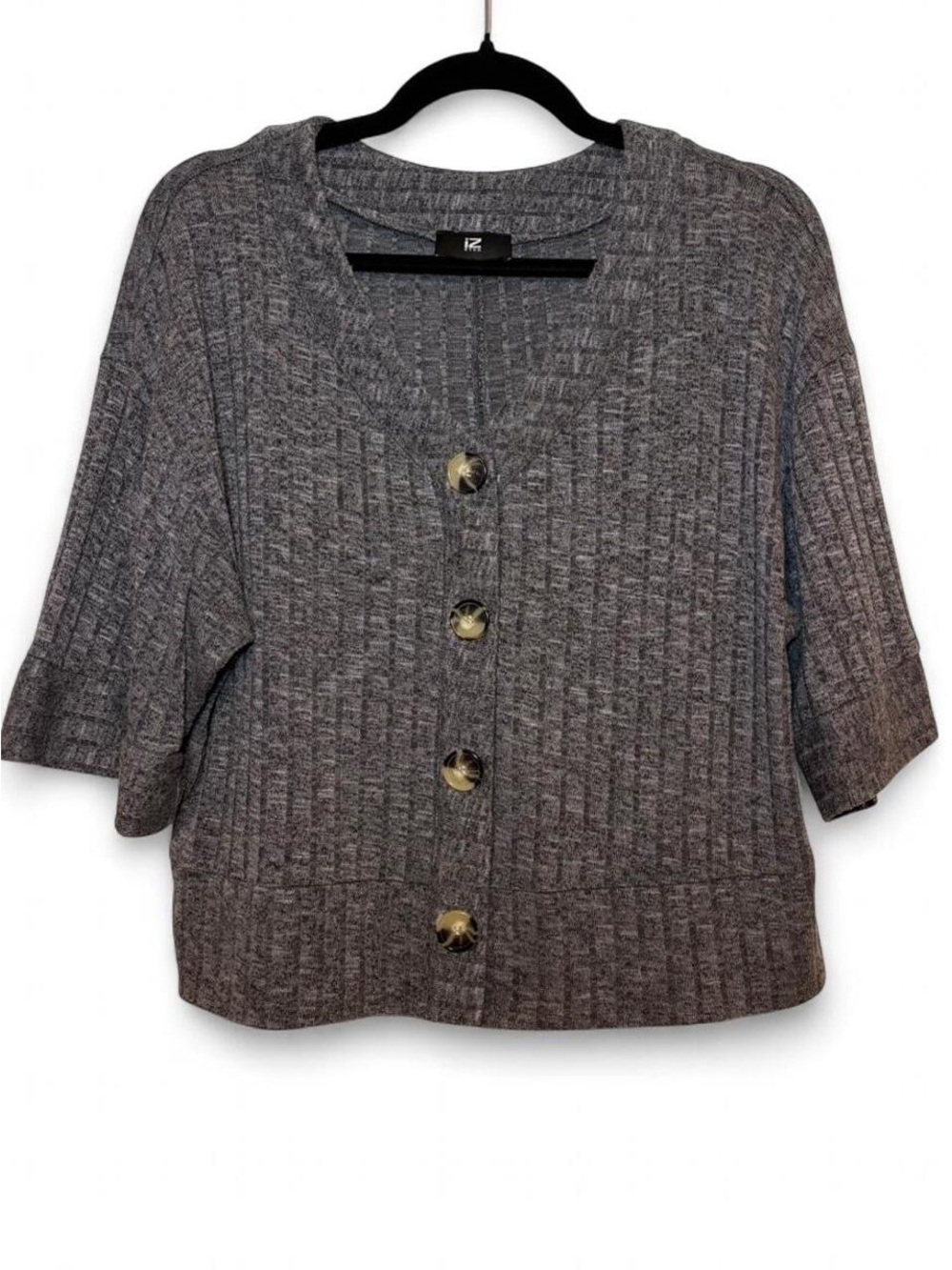 Grey Ribbed Oversized Button Up Cropped Top
